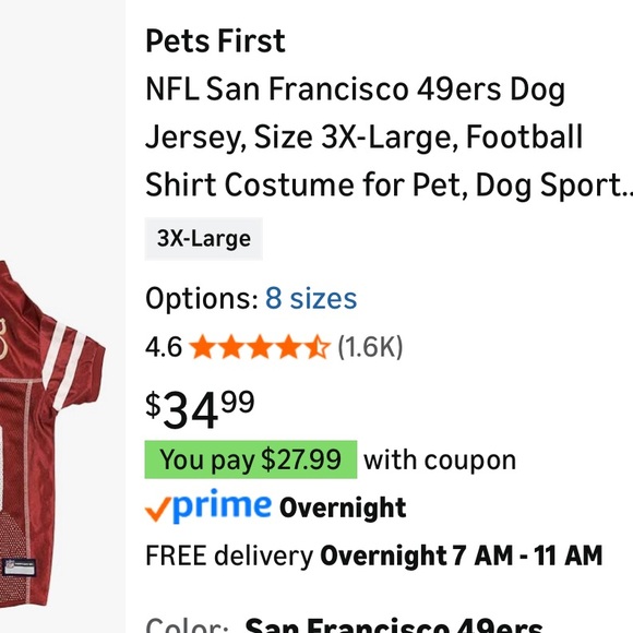 NFL San Francisco 49ers Dog or Cat Jersey, Size: XX-Large - Picture 2 of 5